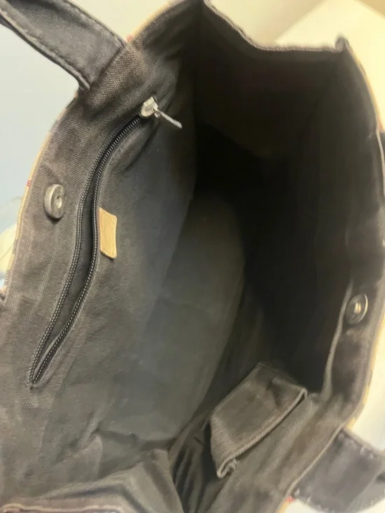 Project Burberry Beige Plaid Canvas Tote with Black Handles - Picture 5 of 11